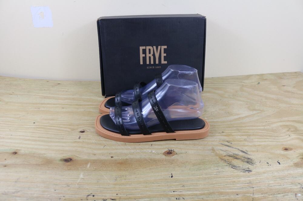 New Frye Sandals Womens 8M Black Leather Faye Studded Slide Slip On